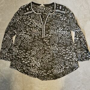 Womens Lucky Brand Peasant top,Olive Green floral,Embroidered,Size 1X